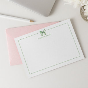 GREEN STRIPED BOW COQUETTE PERSONALIZED  CARD