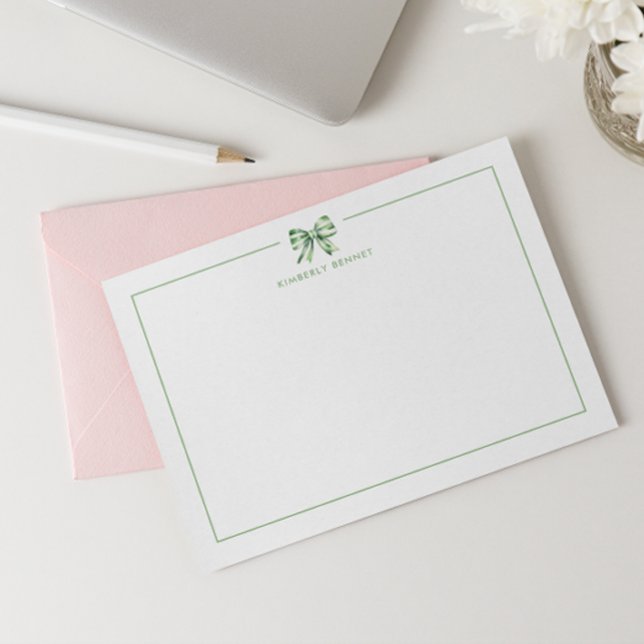 GREEN STRIPED BOW COQUETTE PERSONALIZED  CARD (Creator Uploaded)