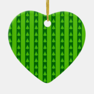 Green Striped Christmas Tree Pattern Ceramic Ornament