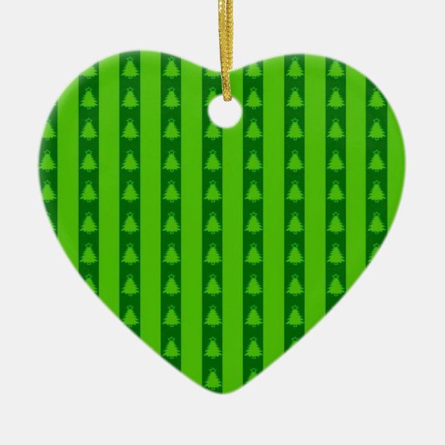 Green Striped Christmas Tree Pattern Ceramic Ornament (Front)