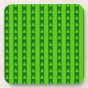 Green Striped Christmas Tree Pattern Coaster