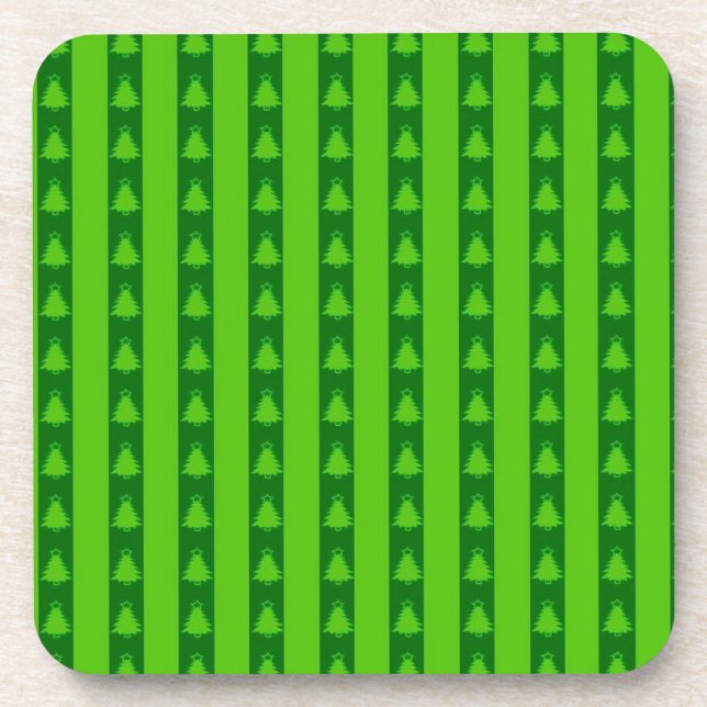 Green Striped Christmas Tree Pattern Coaster (Front)