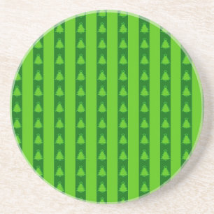 Green Striped Christmas Tree Pattern Coaster