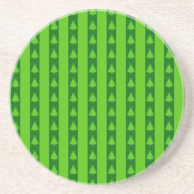 Green Striped Christmas Tree Pattern Coaster (Front)