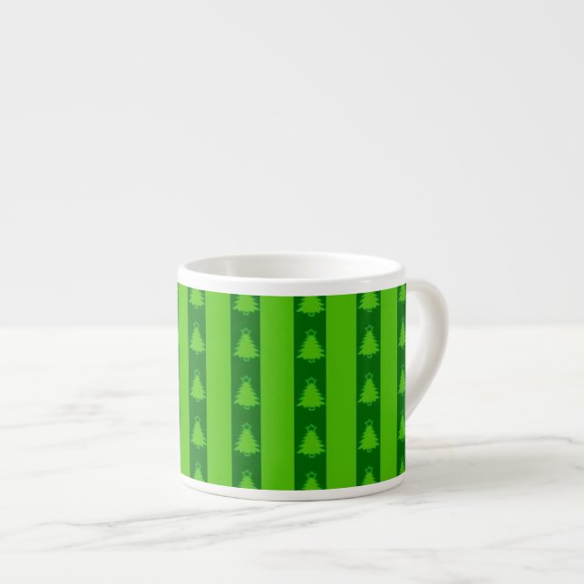 Green Striped Christmas Tree Pattern Espresso Cup (Front Right)