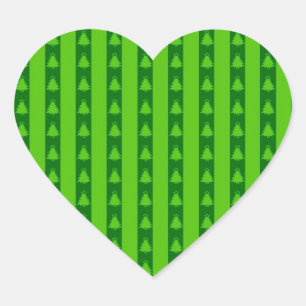 Green Striped Christmas Tree Pattern Heart Sticker