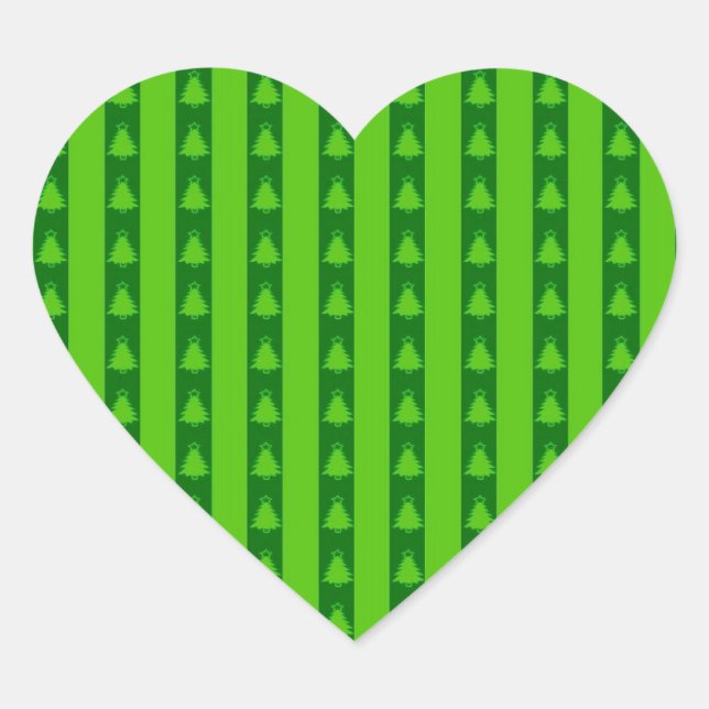 Green Striped Christmas Tree Pattern Heart Sticker (Front)