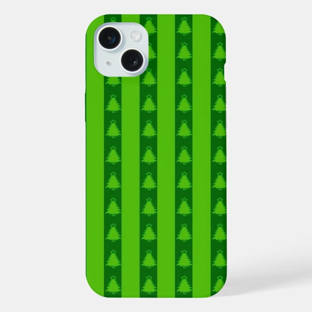 Green Striped Christmas Tree Pattern iPhone Case (Back)