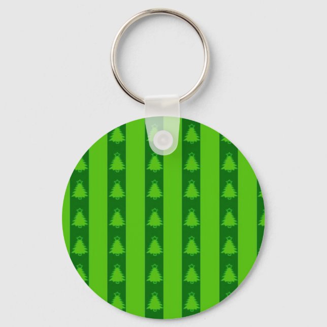 Green Striped Christmas Tree Pattern Key Ring (Front)