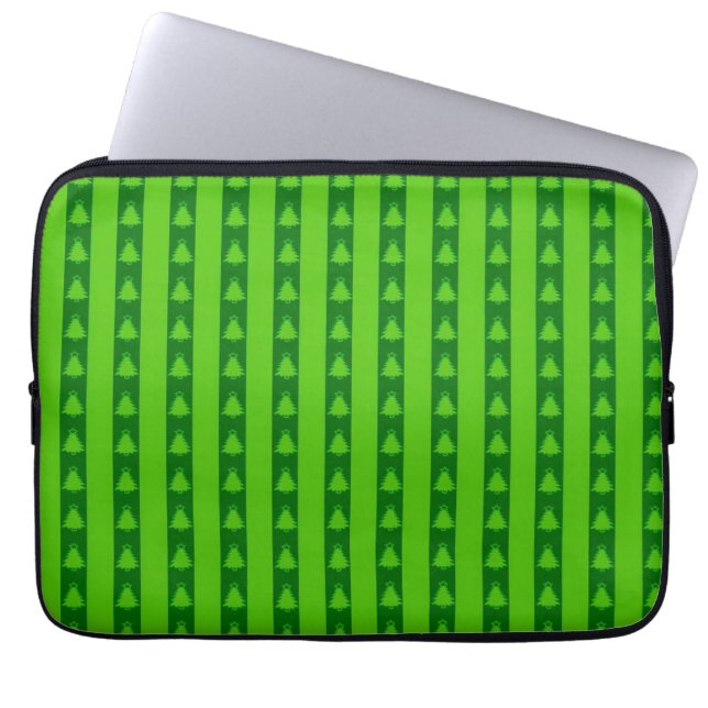 Green Striped Christmas Tree Pattern Laptop Sleeve (Front)