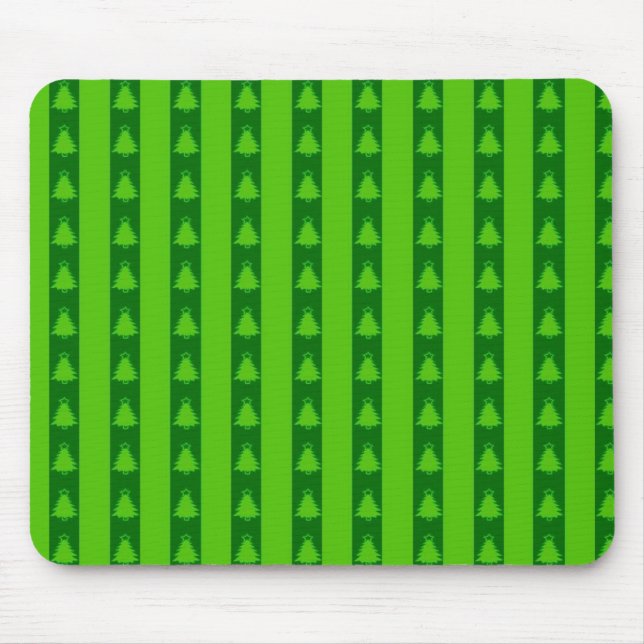 Green Striped Christmas Tree Pattern Mouse Pad (Front)