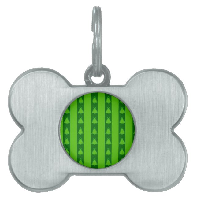 Green Striped Christmas Tree Pattern Pet ID Tag (Front)