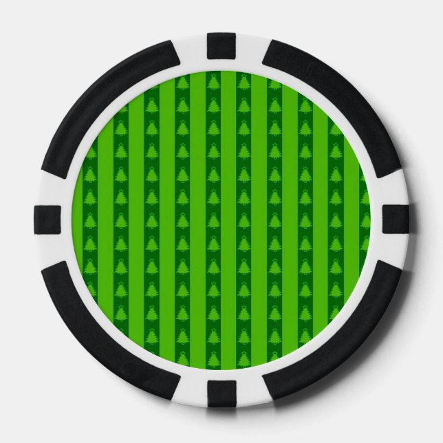 Green Striped Christmas Tree Pattern Poker Chips (Front)