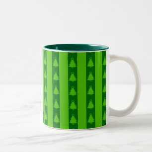 Green Striped Christmas Tree Pattern Two-Tone Coffee Mug