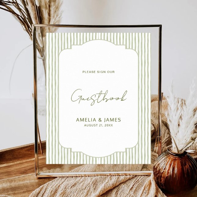 Green Striped Classic Wedding Guestbook Poster (Creator Uploaded)