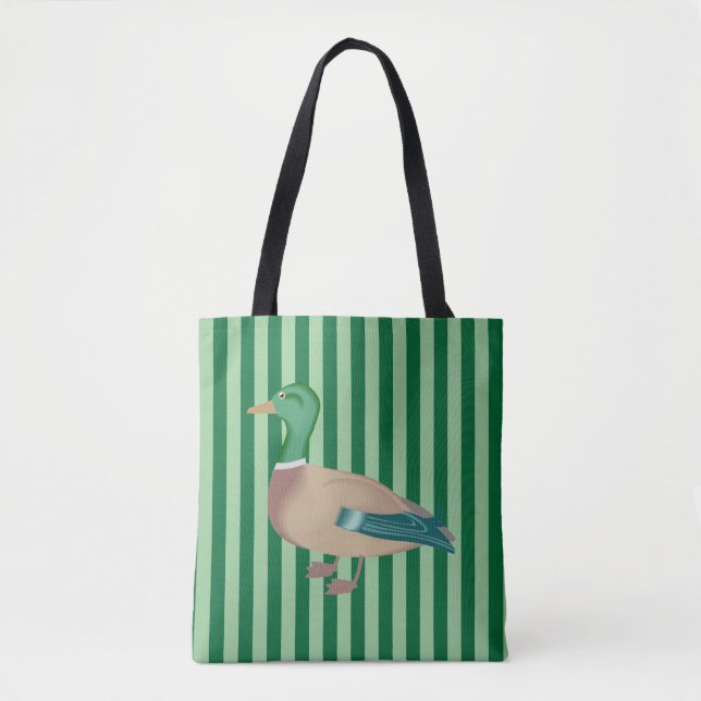 Green Striped Duck Tote Bag (Front)