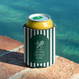 Green striped elegant tennis-themed bachelorette can cooler
