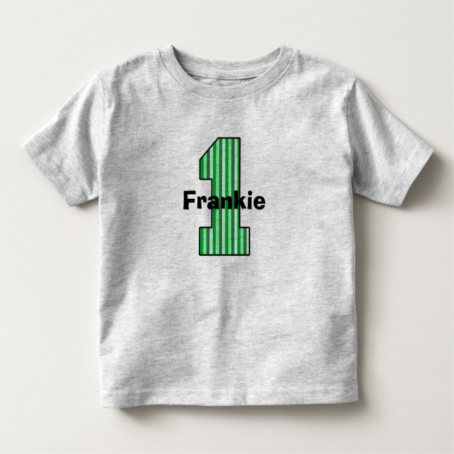 Green Striped First Birthday Shirt (Front)