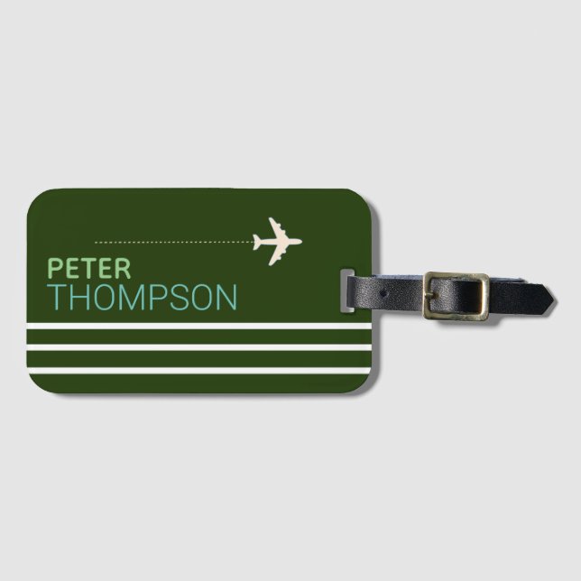 green striped luggage tag with name (Front Horizontal)