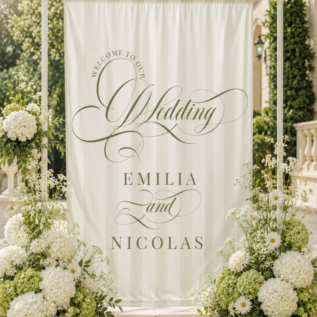 Green Striped Luxury Wedding Welcome Sign Tapestry (Creator Uploaded)