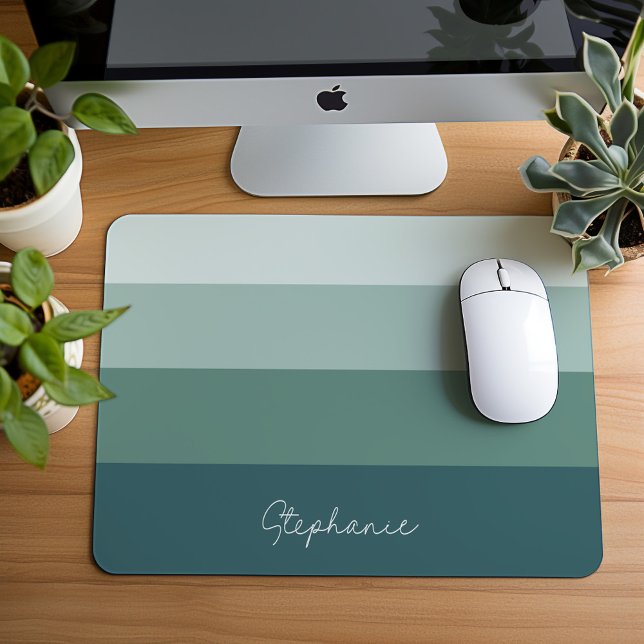 Green Striped Minimalist Design With Name Mouse Pad (Creator Uploaded)