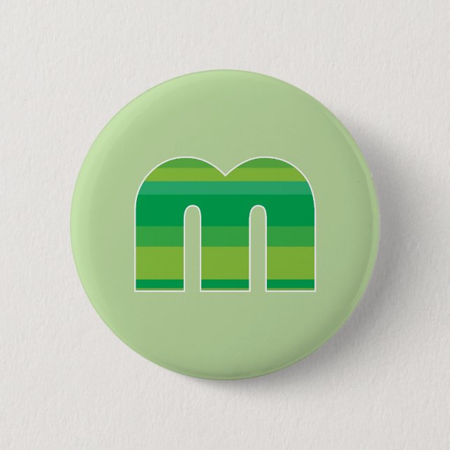 Green Striped Monogram - Letter M 6 Cm Round Badge (Front)