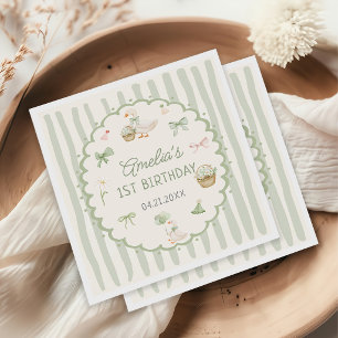 Green Striped One Silly Goose Birthday Napkin