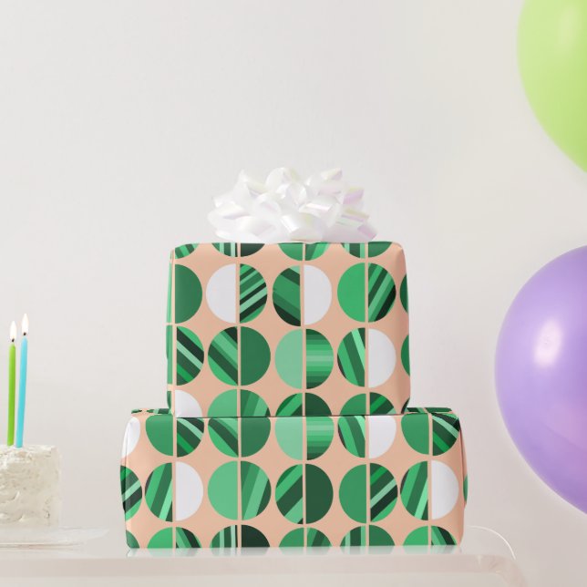 Green Striped Oval Halves  Wrapping Paper (Party Gifts)