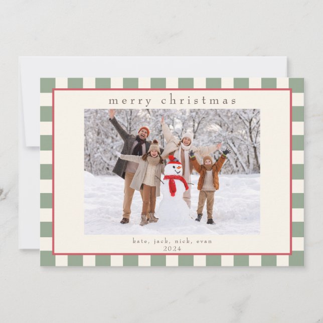 Green Striped Photo Card for Christmas (Front)