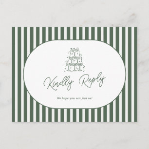Green Striped Preppy Wedding Song Request RSVP Postcard