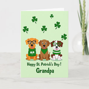 Green Striped Puppies Grandpa Card