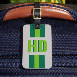green striped Shadow Monogram retro camping Luggage Tag