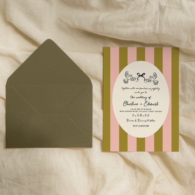 Green Striped Star Wedding  Invitation (Creator Uploaded)