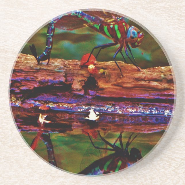 Green striped Teal & purple Dragonfly Coaster (Front)
