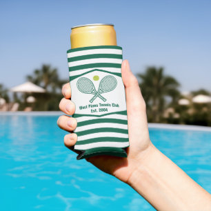 Green Striped Tennis Country Club Custom Seltzer Can Cooler