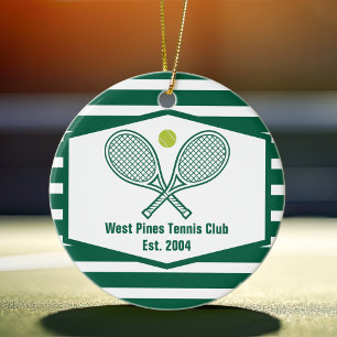 Green Striped Tennis Custom Country Club Christmas Ceramic Ornament