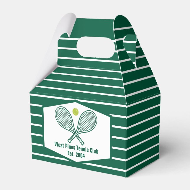 Green Striped Tennis Custom Country Club Favour Box (Front Side)