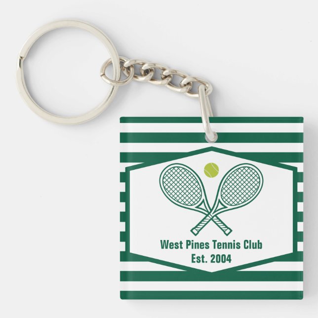 Green Striped Tennis Custom Country Club Key Ring (Front)