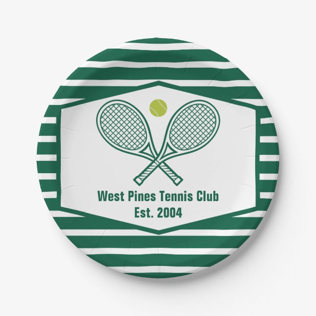 Green Striped Tennis Custom Country Club Paper Plate (Front)