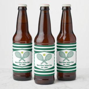 Green Striped Tennis Custom Country Club Party Beer Bottle Label