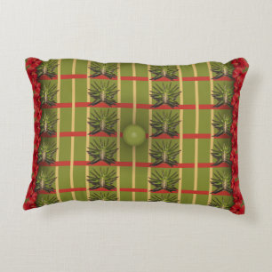 Green Striped, Tufted Fabric Accent Pillow