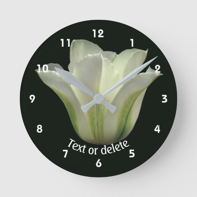 Green Striped Tulip Flower Personalised Round Clock (Front)