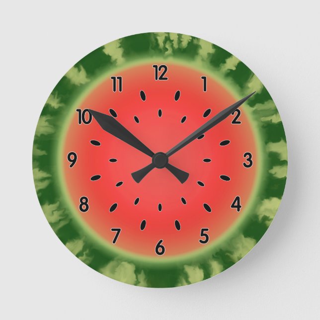 Green Striped Watermelon Slice Round Clock (Front)