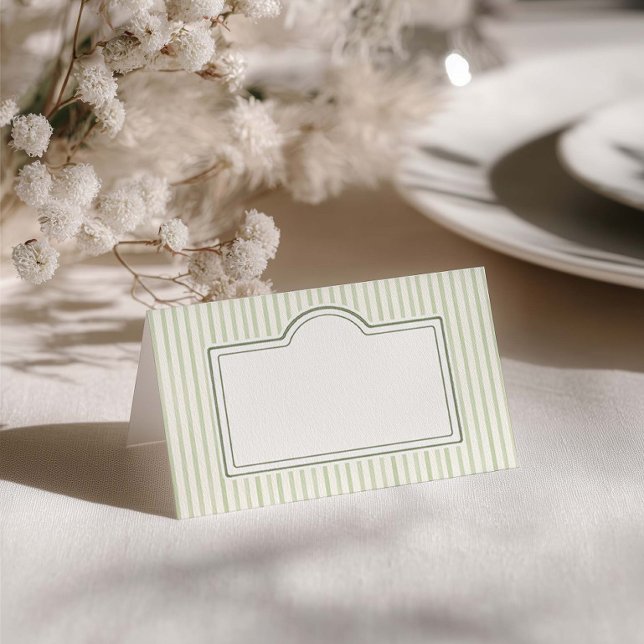 Green Striped Wedding  Place Card (Creator Uploaded)