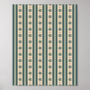 Green Stripes And Flowers Poster