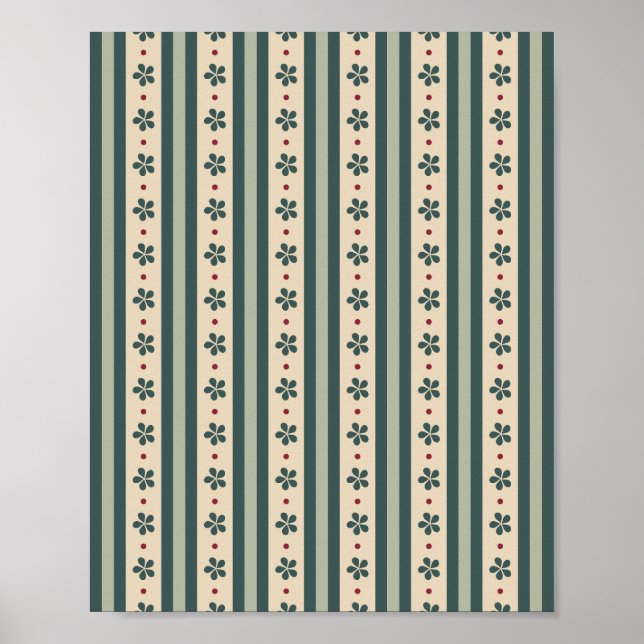 Green Stripes And Flowers Poster (Front)