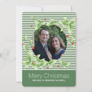 Green Stripes and Holly Photo Holiday Card