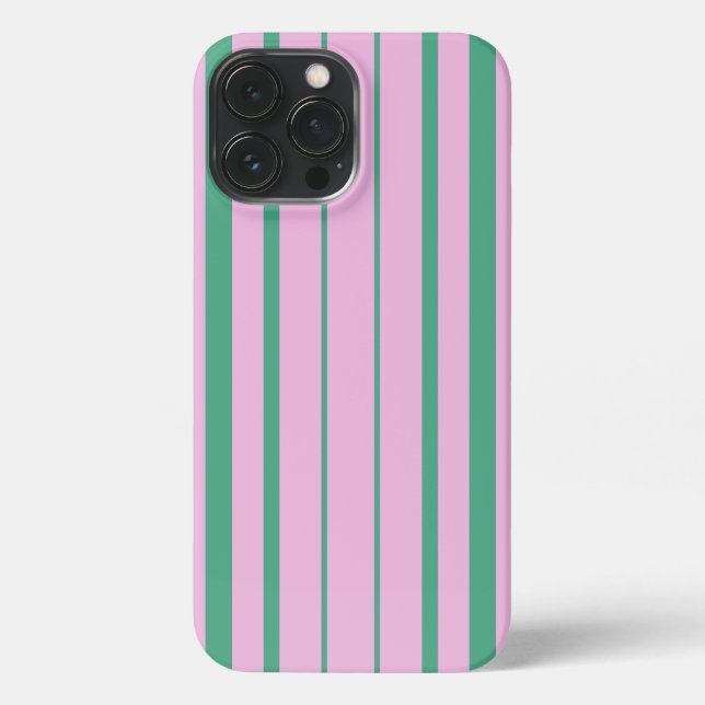 Green Stripes and Soft Pink iPhone 13 Pro Max Case (Back)