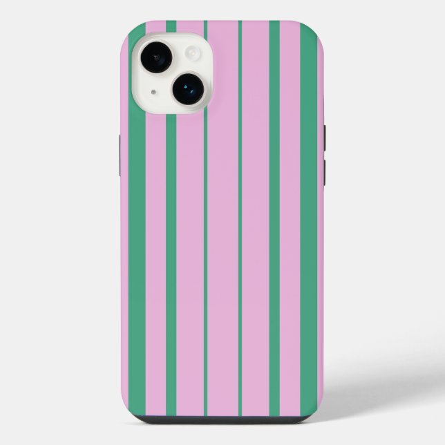 Green Stripes and Soft Pink iPhone 14 Plus case (Back)