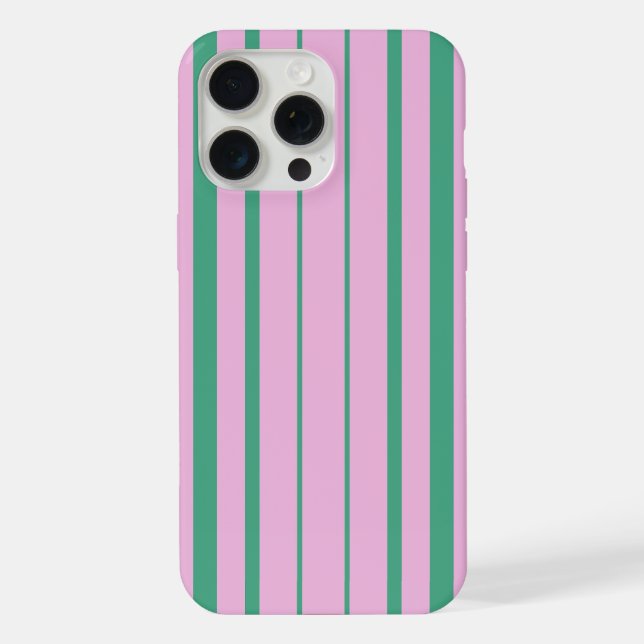 Green Stripes and Soft Pink iPhone 15 Pro Max Case (Back)